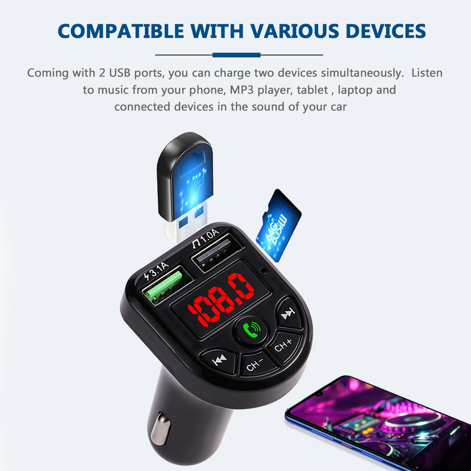 Wireless Car Charger - Ontvanger Draadloze Autoadapter voor Handsfree Bellen