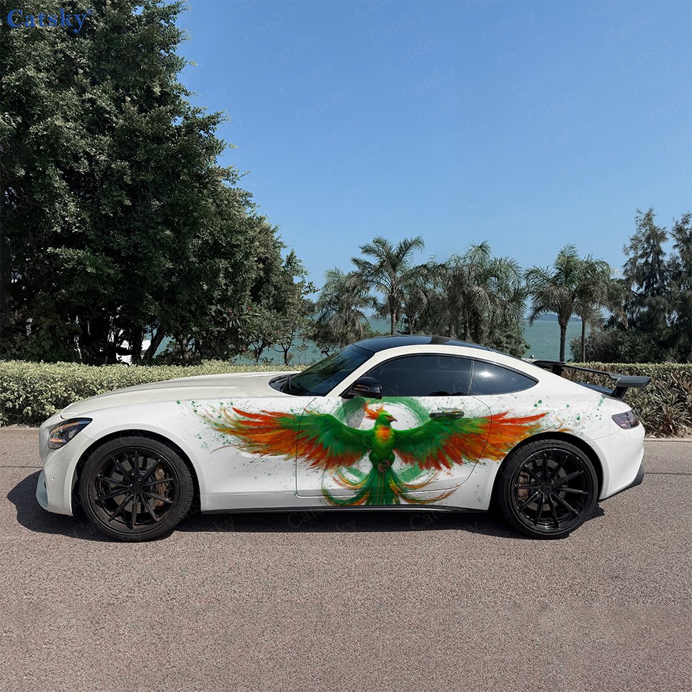 Car Accessories Phoenix - 2 stuks groene en oranje veren